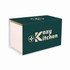 A two-tier lunch box in pastel pink with a dark green box featuring a logo.