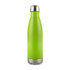 A drink bottle in a vibrant green color with a sleek stainless steel bottom and cap.