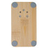A bamboo phone stand with gray rubber feet and a smooth surface, featuring a minimalist design.