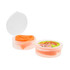 A silicone straw in case, featuring a light orange straw and a clear plastic container with a lid.