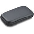 A sleek black power bank with a smooth surface and zippered case for easy storage and portability.