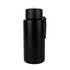 A drink bottle in matte black finish, featuring a sleek design and a logo. Ideal for hydration on the go.