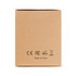 A travel adaptor packaged in a plain cardboard box, featuring certification marks and the text "Made in China."