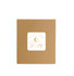A brown cardboard box featuring a logo with gold accents and sleep-themed graphics.