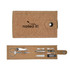 A cork manicure set featuring scissors, nail clippers, tweezers, nail files, and a snap closure.