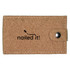 A cork manicure set in a beige case with a button closure and a logo printed on the front.