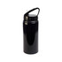 A drink bottle in black with a flip straw lid and a handle, featuring a logo or branding.