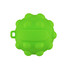 A green, round silicone popper ball with textured surface and a loop for attachment. Suitable for playful activities.
