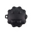 A black popper ball featuring rounded protrusions and a central button, designed for manipulation.