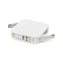 A white multi-port travel charger with retractable cables and a compact design. It features USB and USB-C connections.