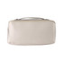 A cream-coloured travel bag with a zip closure and a top handle for easy carrying. Features a subtle logo.