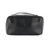 A black tech pack travel bag with a zip closure and a handle on top. It has a smooth, glossy finish.