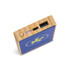 A power bank with a bamboo design, featuring USB ports, LED indicators, and a logo on a blue background.