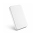 A white solid state power bank with a sleek, minimalist design and a smooth surface. It features branding on the surface.