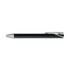 A black gel ink pen with a silver clip and a sleek design, featuring a logo.