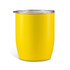 A drink bottle in a bright yellow colour with a clear lid and a smooth finish. It features a branding logo.