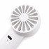 A white rechargeable fan with a circular, slotted design and a USB-C port. It features a compact and portable build.