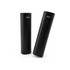 A black power bank with a smooth finish and four indicator lights is featured in the image. It has a branding logo.