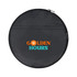 A round, black promotional product with a colourful logo featuring the words "GOLDEN HOURS" in orange and turquoise.