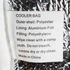 A cooler bag with a shiny aluminium foil lining and a polyester outer shell, featuring care instructions.