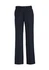 Adjustable waist pants in navy blue with a straight leg design. The item features a brand logo.