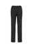 A pair of women's black stretch pants with an elasticised waist and a straight-leg design.