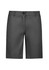 A pair of women's grey chino shorts featuring a button closure and a front pocket.