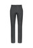A pair of grey chino pants with a fitted design, featuring pockets and a front button closure.