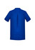 A blue women's tunic featuring a back pleat and short sleeves, with branding present.