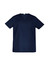A unisex navy blue reversible scrub top with short sleeves and multiple pockets, featuring a logo.