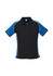 A short sleeve polo shirt in black and blue with a simple design and a logo on the chest area.