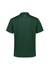 A green short sleeve polo shirt with a logo and decorative detailing on the sleeves and back.