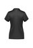 A women's short sleeve polo shirt in black with a subtle logo and detailed stitching on the back.