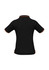 A black women's jet short sleeve polo with contrasting trim and a logo.