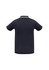 A navy blue men's short sleeve polo shirt featuring a contrasting collar and sleeve trim, with a logo displayed.