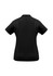 A black women's short sleeve polo shirt with a fitted design and visible stitching details.
