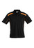 A black short sleeve polo shirt with orange accents and a logo on the chest. Perfect for casual wear.