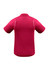A maroon short sleeve polo shirt featuring a logo, shown from the back view.