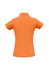 A plain orange polo shirt with a fitted design and short sleeves, featuring a collar and a logo.