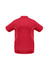A red short sleeve polo shirt with contrasting white detailing and a logo on the chest.