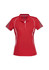 A red short sleeve polo shirt for women featuring mesh panels and contrasting white accents. It includes a logo.