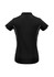 A women's short sleeve polo shirt in black with contrasting detailing and a logo.