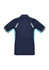 A navy blue short sleeve polo shirt with light blue accents and a logo on the front.