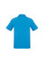A blue men's short sleeve polo shirt featuring a collar and a branded logo on the back.