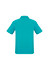 A short sleeve polo shirt in aqua blue, featuring a collar and back detailing, with a logo present.