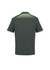 A men's short sleeve polo in dark grey with lime green accents and a patterned back design, featuring a logo.