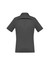A women's short sleeve polo shirt in dark grey, featuring a back vent and a logo.