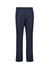 Navy tapered leg pants with an adjustable waist and a logo on the back pocket.