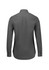 A button-up shirt in dark grey with long sleeves and a back yoke, featuring a logo on the collar.