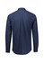 A navy blue long sleeve button-up shirt featuring a plain back and a collar, with button details on the sleeves.